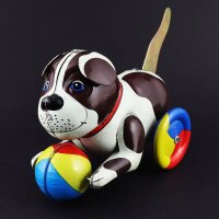 Blechspielzeug - Hund mit buntem Ball - Blechhund