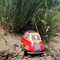 Tin toy - wind-up car - mini racer - yellow red - tin car