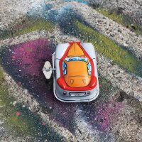 Blechspielzeug - Rennwagen - Space Invader - orange weiß - Aufziehauto