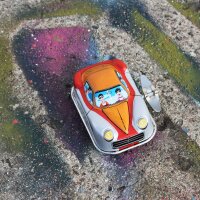 Blechspielzeug - Rennwagen - Space Invader - orange weiß - Aufziehauto