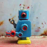 Roboter - kleiner Roboter mit Trommel - blau - Blechroboter