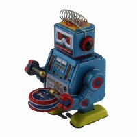 Roboter - kleiner Roboter mit Trommel - blau - Blechroboter