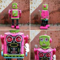 Roboter - Walking Robot Woman - Roberta - pink - Blechroboter