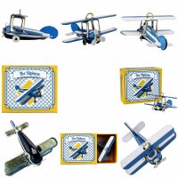 Blechspielzeug - Mini Flugzeug Doppeldecker - Deko Anhänger - Metall