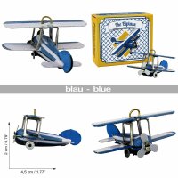 Blechspielzeug - Mini Flugzeug Doppeldecker - Deko Anhänger - Metall