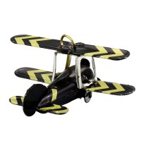 Tin toy - mini airplane biplane - deco trailer - metal black