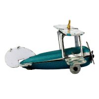 Tin toy - mini airplane biplane - deco trailer - metal turquoise