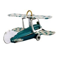 Tin toy - mini airplane biplane - deco trailer - metal turquoise