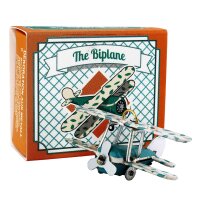 Tin toy - mini airplane biplane - deco trailer - metal turquoise