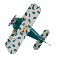 Tin toy - mini airplane biplane - deco trailer - metal turquoise