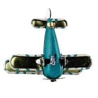 Tin toy - mini airplane biplane - deco trailer - metal turquoise