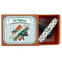 Tin toy - mini airplane biplane - deco trailer - metal turquoise