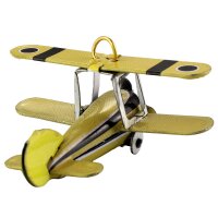 Blechspielzeug - Mini Flugzeug Doppeldecker - Deko Anhänger - Metall gelb