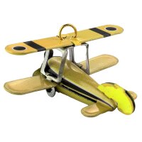Blechspielzeug - Mini Flugzeug Doppeldecker - Deko Anhänger - Metall gelb