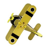 Blechspielzeug - Mini Flugzeug Doppeldecker - Deko Anhänger - Metall gelb