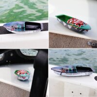 Tin toys small recycling boat with portholes candle boat pop pop tin boat