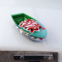 Tin toys small recycling boat with portholes candle boat pop pop tin boat