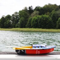 Tin toys small recycling boat with portholes candle boat pop pop tin boat