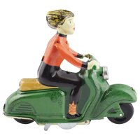 Tin toy scooter girl green girl on a motor scooter scooter
