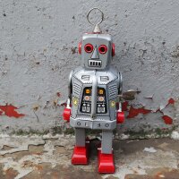 Roboter Space Robot mittelgroß grau Blechroboter