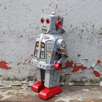 Roboter Space Robot mittelgroß grau Blechroboter