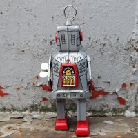 Roboter Space Robot mittelgroß grau Blechroboter