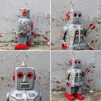 Roboter Space Robot mittelgroß grau Blechroboter