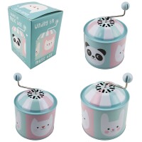 Tin toy farm animals music spinning can music box barrel organ tin box