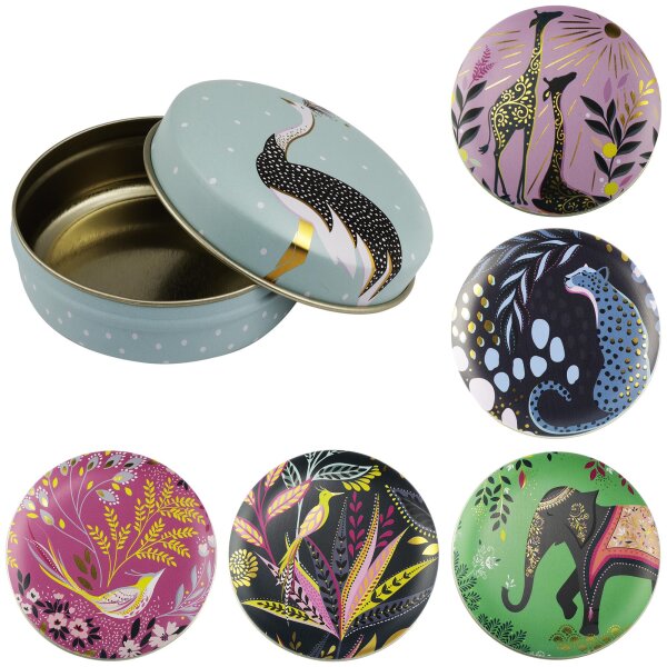 Tin box round casket can Sara Miller design tin can