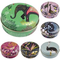Tin box round casket can Sara Miller design tin can
