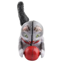 Blechspielzeug Katze grau mit Ball Rolling Cat Kätzchen Blechkatze