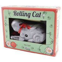 Blechspielzeug Katze grau mit Ball Rolling Cat Kätzchen Blechkatze