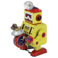 Robot Robot with drum yellow tin robot
