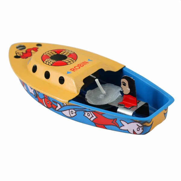Blechspielzeug - Boot Robin - Kerzenboot - Pop Pop Knatterboot aus Blech