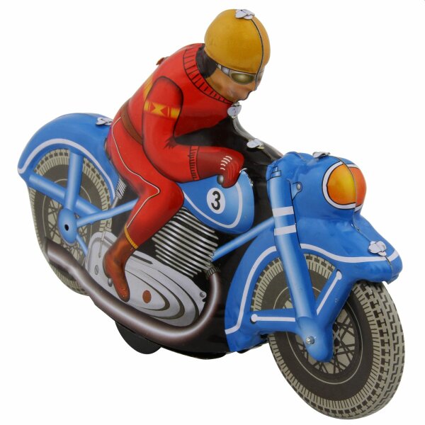 Blechspielzeug - Motoracer blau - Motorrad aus Blech - Blechmotorrad