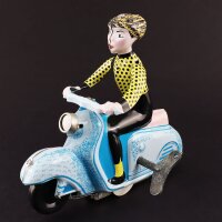 Blechspielzeug - Scooter Girl - Mädchen auf Motorroller - Roller - blau-hellblau