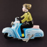 Blechspielzeug - Scooter Girl - Mädchen auf Motorroller - Roller - blau-hellblau