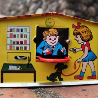 Haus Spardose - Postamt - Blechspielzeug - Blechspardose